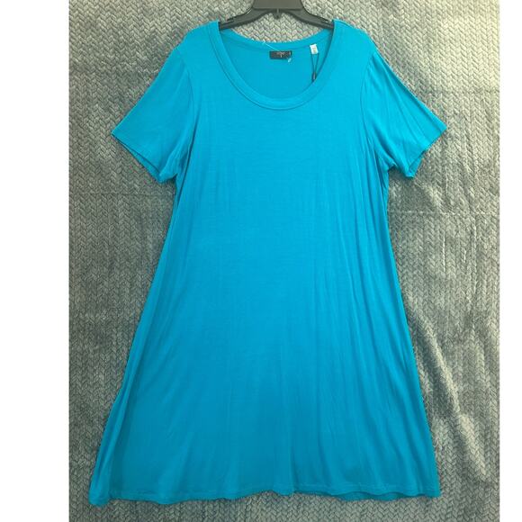 NWT Tahari Blue A-Line Flowy Dress 1X Coastal Beachy Mature - Picture 1 of 7